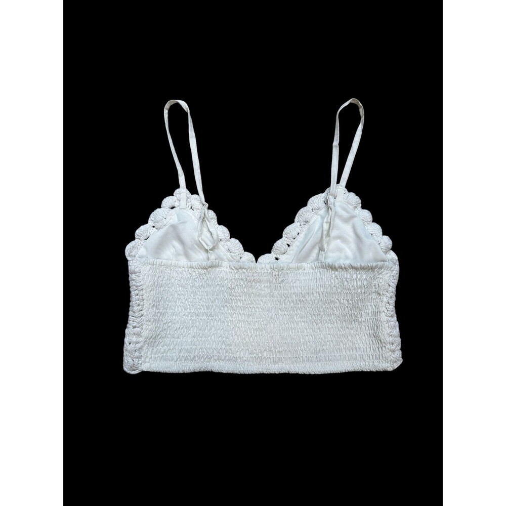 B.O.G Womens Crop Tank Sz M Crochet Knit Cream Boho Festival Coachella Western - Picture 4 of 5